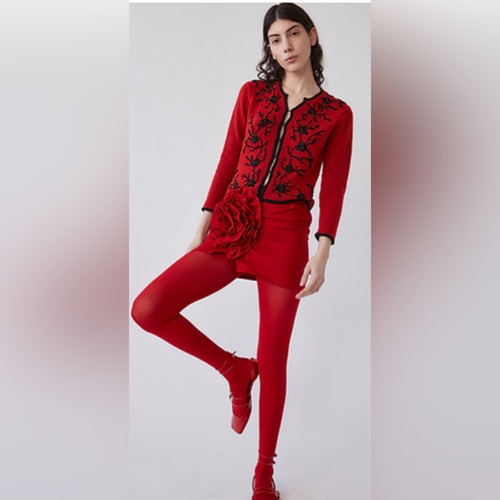 NWT FP x Tach $191 Fabrizia Wool Blend Mini Skirt (red) Medium - Picture 4 of 6